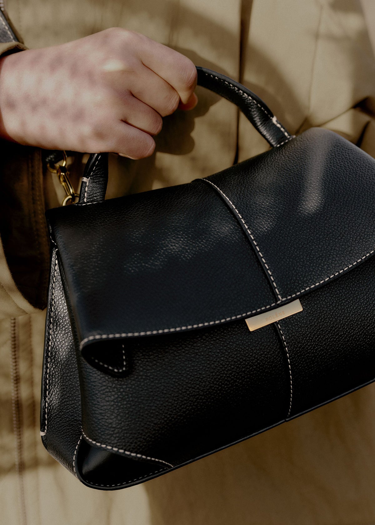 Mokki Mini - Textured Black with Ecru Stitching